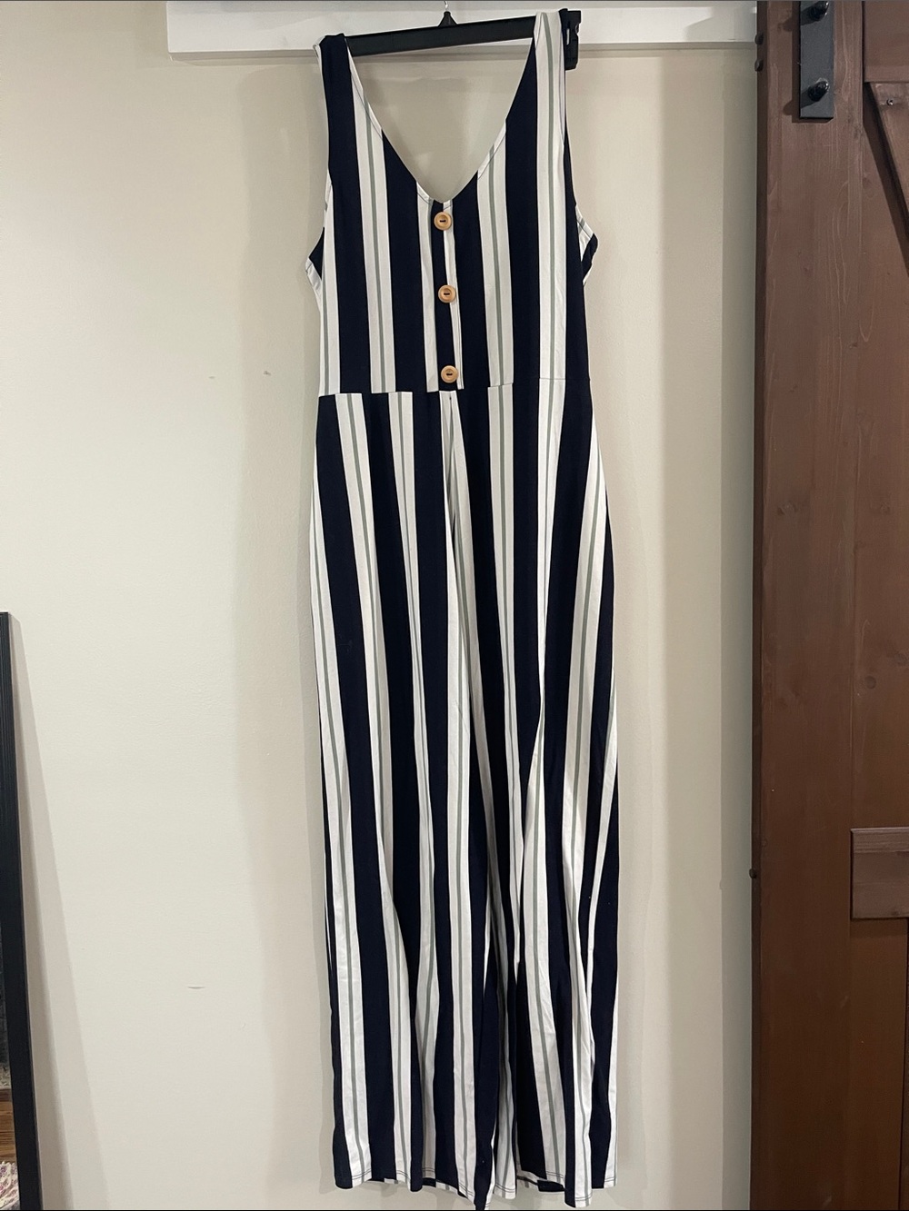 Derek Heart Navy and White Striped Straight Leg Jumpsuit